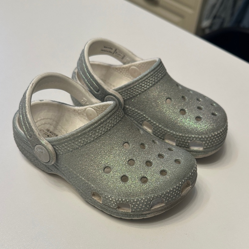 CROCS Kids Glittery Silver Sandals